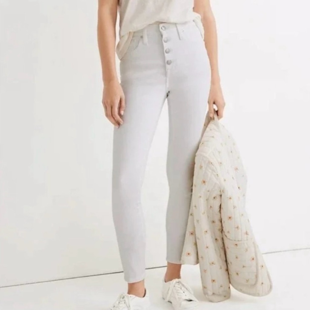 Madewell 10" High Rise Skinny Crop Button Fly White Jeans Size 26